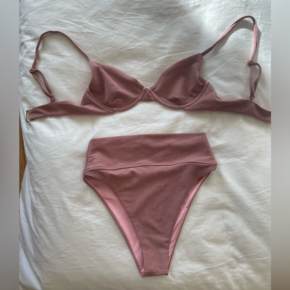Free People Pink Ribbed Bikini Set